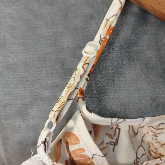 Shein Womens Floral Cold Shoulder Ruffle Top‎ S White Orange Summer Boho Casual - Picture 7 of 9